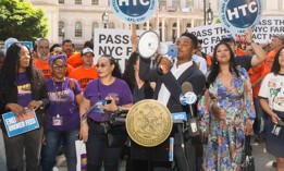 Council Member Chi Ossé speaks at a rally for the FARE Act.