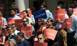 Supporters of City of Yes rally outside City Hall