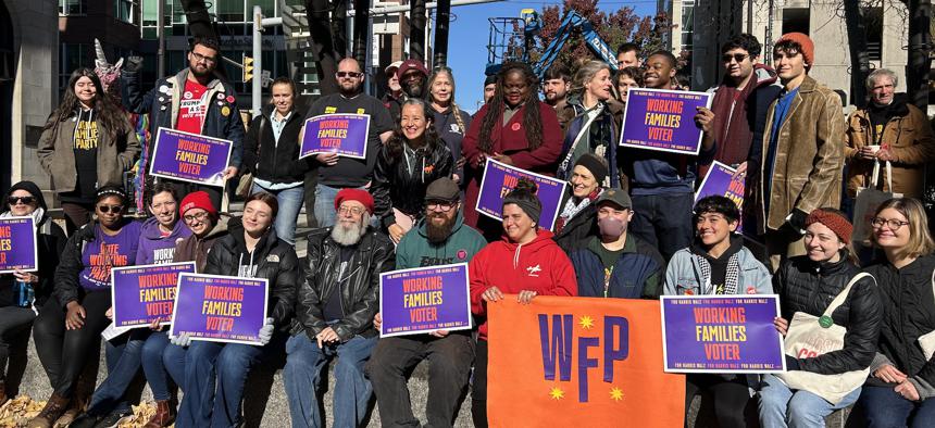 Working Families Party voters rally in Ithaca.