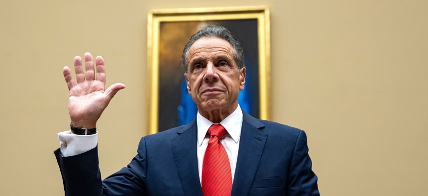 Former New York Gov. Andrew Cuomo is sworn in before testifying before the U.S House of Representatives on Sept. 10, 2024.