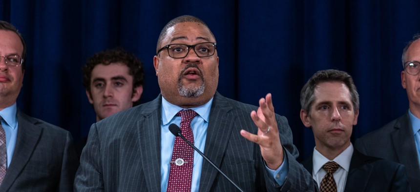 Manhattan DA Alvin Bragg holds a May press conference following the conviction of Donald Trump on hush money charges.