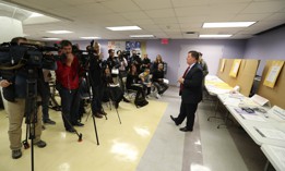 Board of Elections Executive Director Michael Ryan, right, speaks to journalists on Nov. 7, 2016.