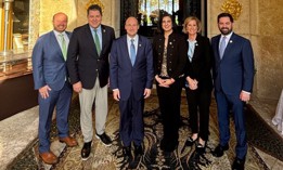 Reps. Andrew Garbarino, Nick Lalota, Nick Langworthy, Nicole Malliotakis, Claudia Tenney, and Mike Lawler pose outside Mar-a-Lago where they asked Trump for a special New York favor.