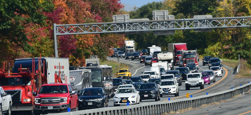 Southbound traffic on I-87 is backed up on Oct. 12, 2020.