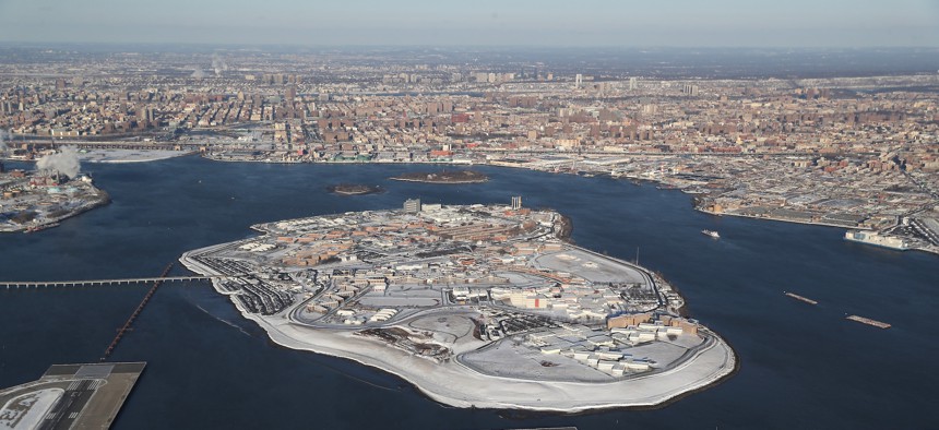 An aerial view of Rikers Island taken on Jan. 5, 2018.