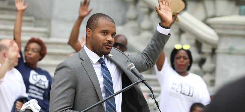 State Sen. Jabari Brisport speaks at a press conference on June 8, 2021.