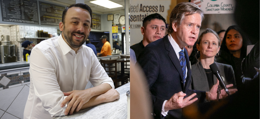 New York City Council Member Keith Powers, left, and state Sen. Brad Hoylman-Sigal, right, are both running for Manhattan borough president.