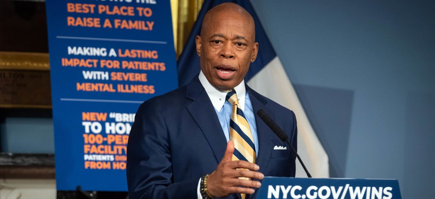 New York City Mayor Eric Adams at his weekly off-topic press conference at City Hall on Tuesday.