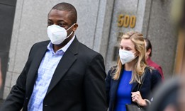 Former Lt. Gov. Brian Benjamin leaves the U.S. District Courthouse in New York City on April 12, 2022. All federal charges against Benjamin have since been dropped.