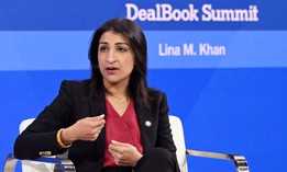 Federal Trade Commission Chair Lina Khan speaks onstage during The New York Times Dealbook Summit on Nov. 29, 2023.