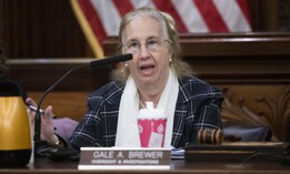 New York City Council Member Gale Brewer speaks during a Council hearing examining mayoral oversight of city-funded shelter providers.