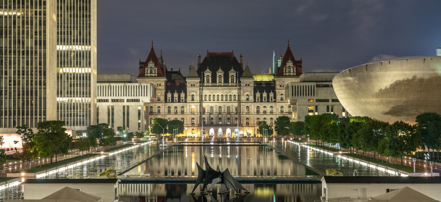 Empire State Plaza Reflecting Pool and New York State Capitol Building in Albany