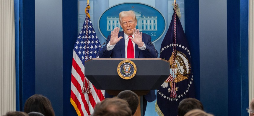 President Donald Trump speaks at a press conference on Jan. 30, 2025.