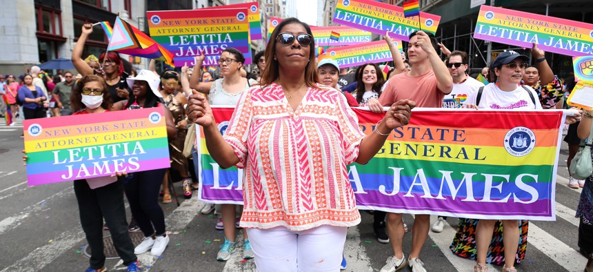 State Attorney General Letitia James marches in the 2023 New York City Pride Parade.