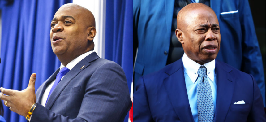 Newark Mayor Ras Baraka, left, and New York City Mayor Eric Adams, right.