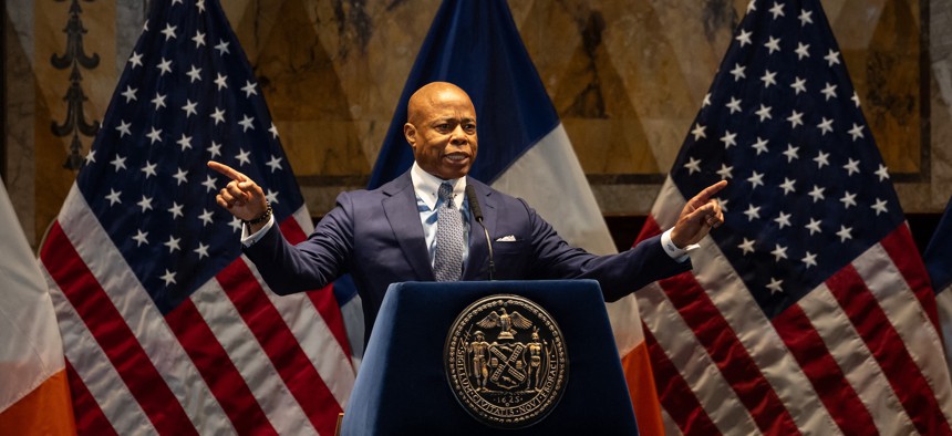 Mayor Eric Adams speaks during the annual Interfaith Breakfast at the New York Public Library on Jan. 30, 2025.