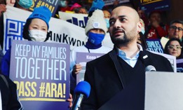 Murad Awawdeh speaks at a rally in support of the Access to Representation Act.