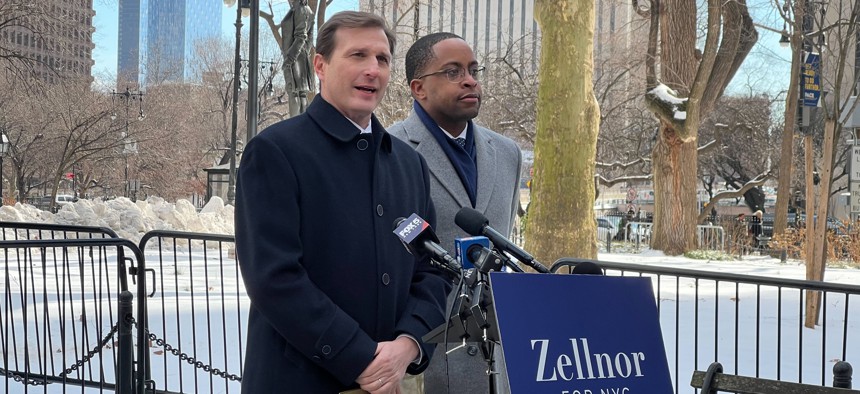 Rep. Dan Goldman, left, endorsed state Sen. Zellnor Myrie for mayor on Monday.