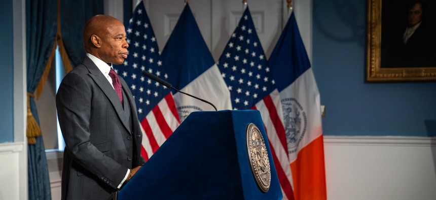 New York City Mayor Eric Adams addressed New Yorkers in a short speech on Tuesday.