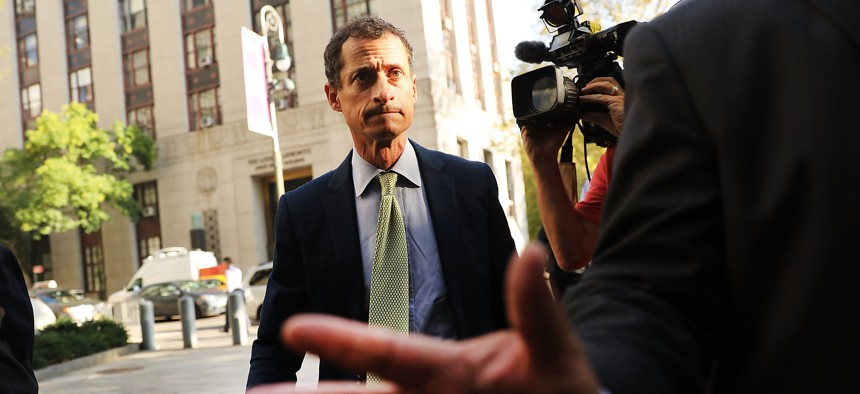 Former Rep. Anthony Weiner arrives at the courthouse for sentencing in 2017.