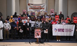 New York City Public Advocate Jumaane Williams speaks at a rally against ICE conducting enforcement operations at sensitive locations like schools.