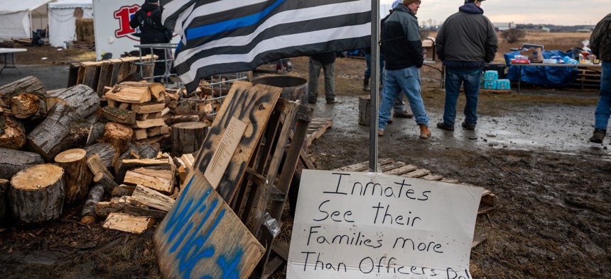 Corrections officers engage in a wildcat strike outside of the Coxsackie Correctional Facility on Feb. 27, 2025.