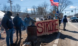 Striking corrections officers and sergeants picket outside the Ulster and Eastern Correctional Facilities on Feb. 28, 2025.