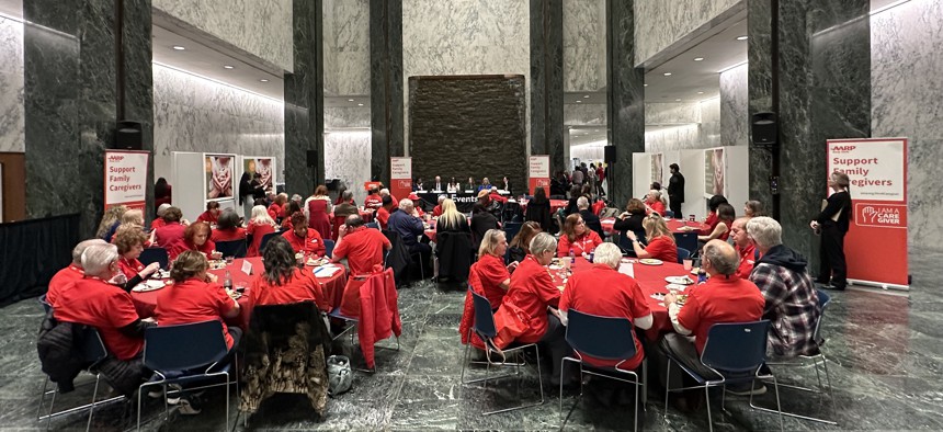 Attendees at the AARP NY virtual event at The Well in the state Legislative Office Building in Albany.