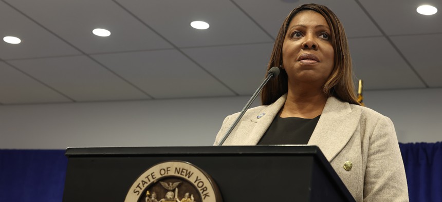 State Attorney General Letitia James speaks during a press conference on Jan. 8, 2025.