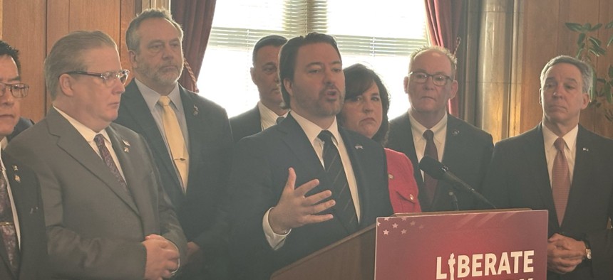 State Senate Minority Leader Rob Ortt speaks at a press conference on March 19, 2025.