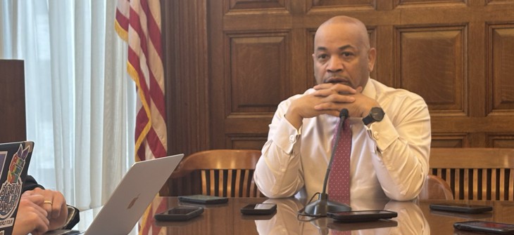 Assembly Speaker Carl Heastie speaks to reporters on March 25, 2025.