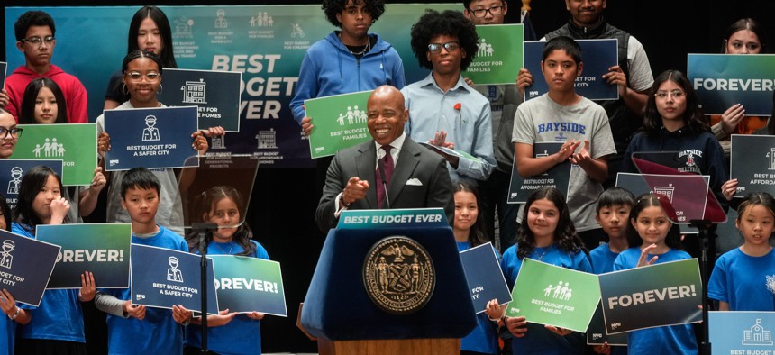 Mayor Eric Adams released his executive budget proposal at his Queens high school.