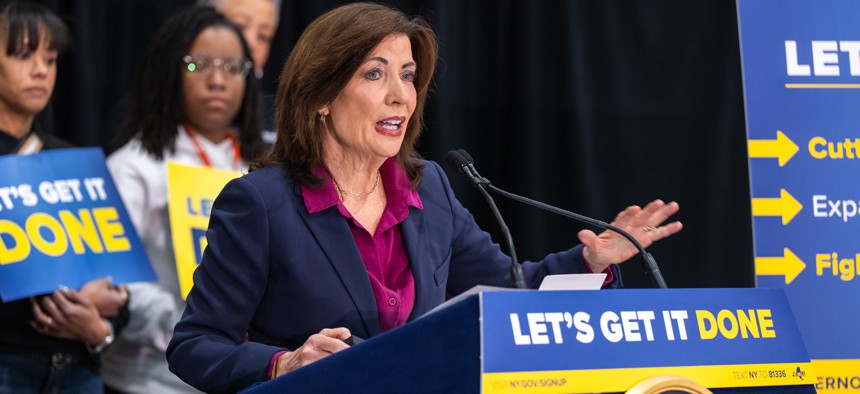 Gov. Kathy Hochul rallies in Rochester for a budget deal on April 21, 2025. Credit: Darren McGee/Office of Governor Kathy Hochul