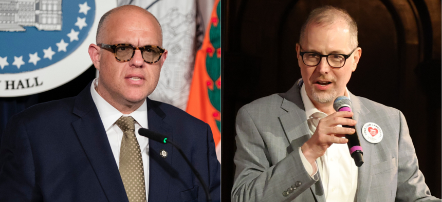 City Council Finance Chair Justin Brannan, left, and Manhattan Borough President Mark Levine, right