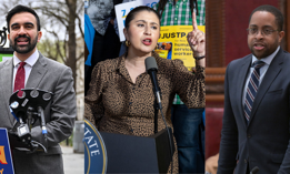 From left, Assembly Member Zohran Mamdani and state Sens. Jessica Ramos and Zellnor Myrie