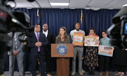 State Sen. Julia Salazar speaks in support of the Earned Time Act and Second Look Act on May 14, 2025.
