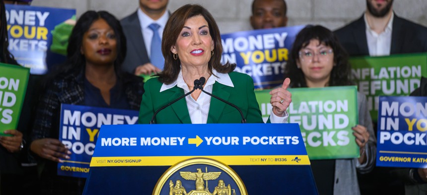 Gov. Kathy Hochul announces “inflation refund” checks up to $400 will be sent this fall to 8.2 million households across the state.