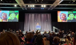 Gov. Kathy Hochul delivers the LCA show rebuttal at the Empire State Convention Center on May 21, 2025.