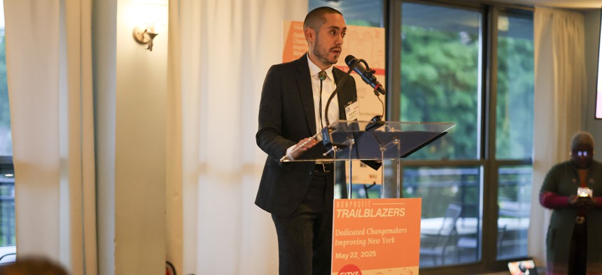 Michael Sedillo, executive director of the Mayor’s Office of Nonprofit Services, delivers the keynote speech at the 2025 Nonprofit Trailblazers event.