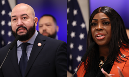 New York City Council Member Rafael Salamanca Jr., left, and Bronx Borough President Vanessa Gibson, right