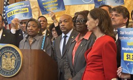 State Senate Majority Leader Andrea Stewart-Cousins and Assembly Speaker Carl Heastie hold a joint press conference in Albany to discuss the federal budget bill on June 9, 2025.