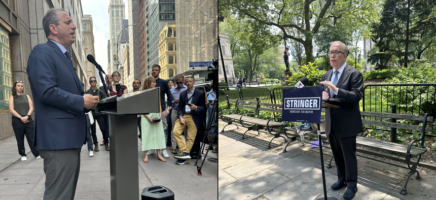 New York City mayoral candidates Brad Lander and Scott Stringer hold press conferences on June 5, after a mayoral debate was held by the Campaign Finance Board the night before.