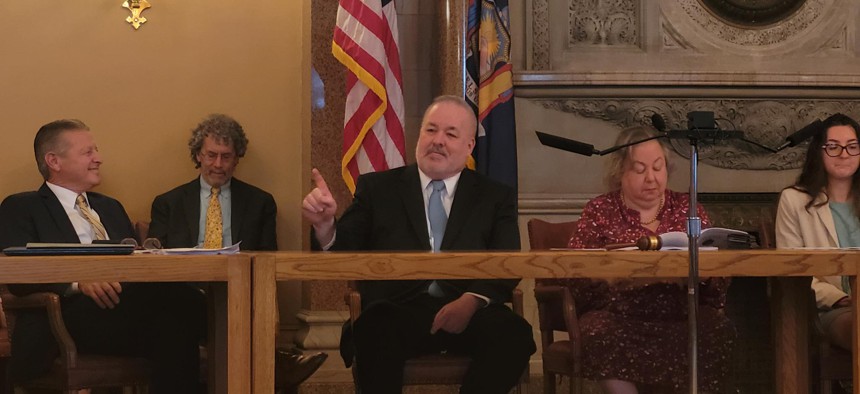 Former Assembly Member Daniel O’Donnell testifies at a parole board confirmation hearing in the state Senate on June 11, 2025.