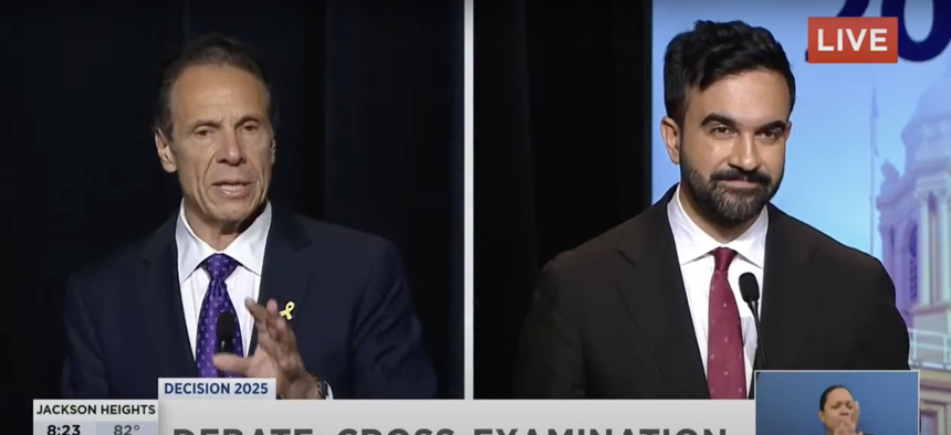 Former Gov. Andrew Cuomo, left, and Assembly Member Zohran Mamdani