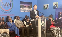 Andrew Cuomo spoke at the National Action Network headquarters Saturday morning.
