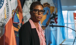 New York City Council Speaker Adrienne Adams holds a press conference on March 2, 2023.