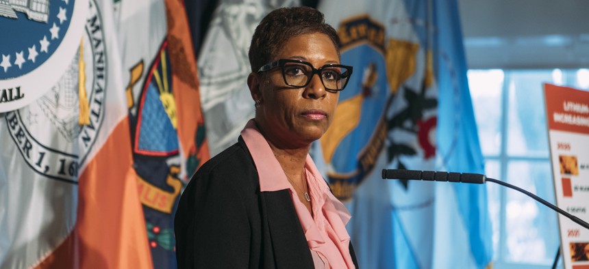 New York City Council Speaker Adrienne Adams holds a press conference on March 2, 2023.