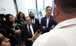 Reps. Jerry Nadler and Dan Goldman, from left to right in the foreground, were denied entry to a portion of a U.S. Immigration and Customs Enforcement detention facility.