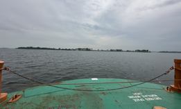 The ferry approaches Hart Island.