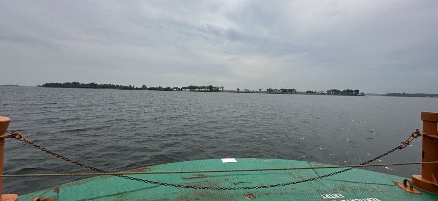 The ferry approaches Hart Island.